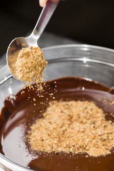Ingredients for preparation of artigianal chocolate bar with dried fruits
