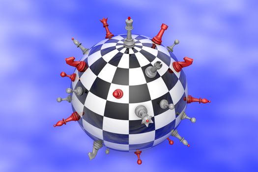 Symbolic image (peaceful planet of chess and chess). 