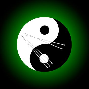 Acupuncture needles and a symbolical background (the yin-yang).
