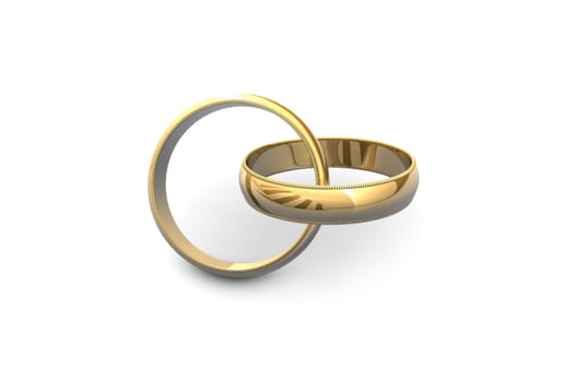 Gold wedding rings isolated on white background.