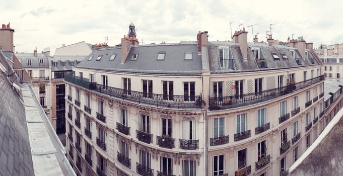 Paris. View of the city roofs. old film toned