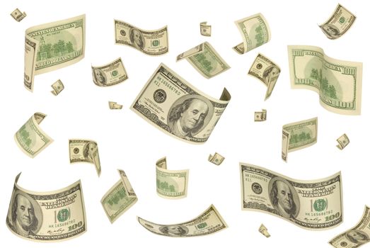 It is a lot of dollars (different form) on a white isolated background.