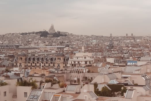 Paris. View of the city roofs. old film toned