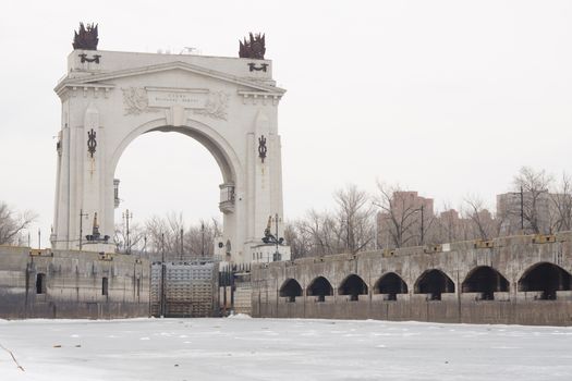 Arch Gateway to the pier 1 Volga-Don Canal Lenin winter