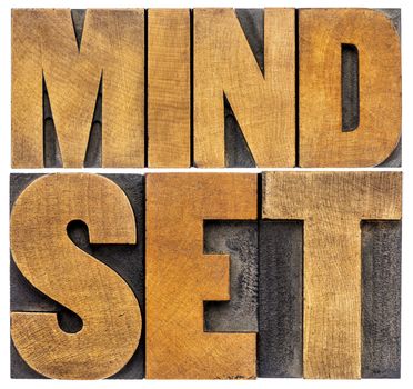 mindset word abstract typography - -isolated text in letterpress wood type