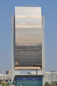 Dubai Creek in Dubai, UAE. The notable buildings along the Deira Creek are Deira Twin Towers, Dubai Creek Tower, National Bank, and Chamber of Commerce.