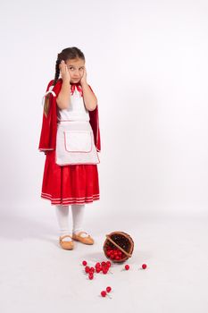 girl in a costume of red cap with a basket in her hand