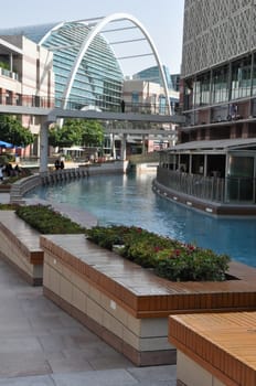 Festival Centre Waterfront in Dubai, UAE. Dubai Festival City is the Middle East's largest mixed-use development.