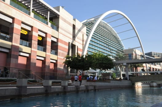 Festival Centre Waterfront in Dubai, UAE. Dubai Festival City is the Middle East's largest mixed-use development.