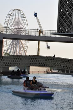 Festival Centre Waterfront in Dubai, UAE. Dubai Festival City is the Middle East's largest mixed-use development.