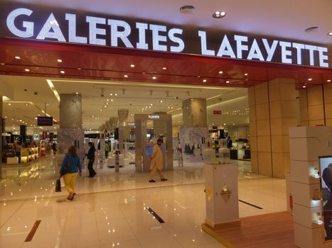 Galeries Lafayette at Dubai Mall in Dubai, UAE. The mall is the worlds largest shopping mall based on total area and 6th largest by gross leasable area.