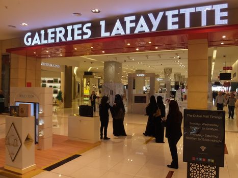Galeries Lafayette at Dubai Mall in Dubai, UAE. The mall is the worlds largest shopping mall based on total area and 6th largest by gross leasable area.