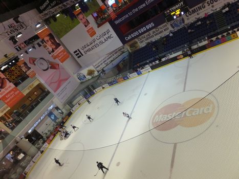 Ice Rink at Dubai Mall in Dubai, UAE. The mall is the world's largest shopping mall based on total area and 6th largest by gross leasable area.