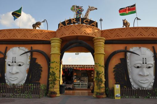 Africa pavilion at Global Village in Dubai, UAE. It is claimed to be the world's largest tourism, leisure and entertainment project.
