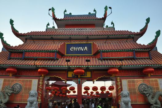 China pavilion at Global Village in Dubai, UAE. It is claimed to be the world's largest tourism, leisure and entertainment project.