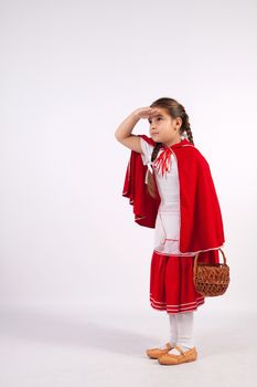 girl in a costume of red cap with a basket in her hand