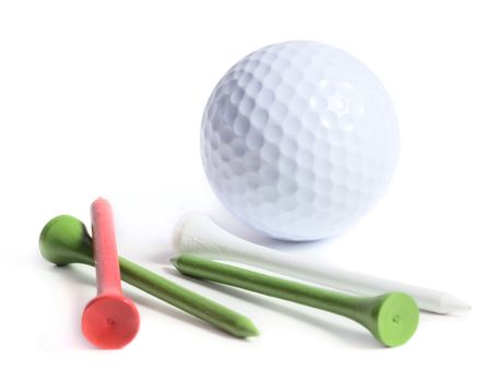 Golf ball with tees isolated on white background