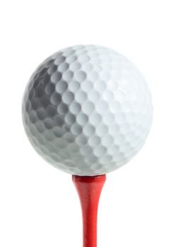 Golf ball on a tee isolated on white background