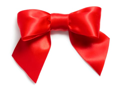 Red satin gift bow isolated on white background