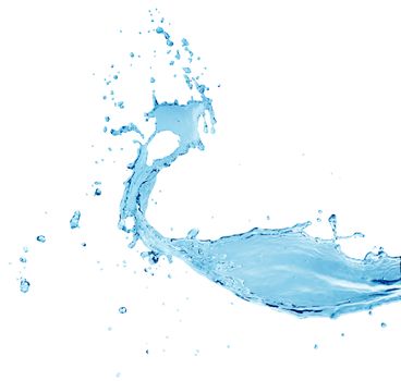 Blue water splashing isolated on white background