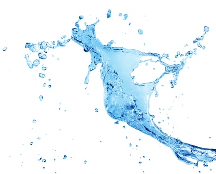 Blue water splashing isolated on white background