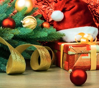 Christmas decoration over wood background