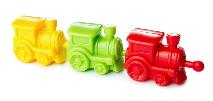 Toy colored train isolated on white background 