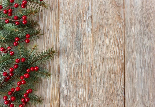 Christmas border on wooden background