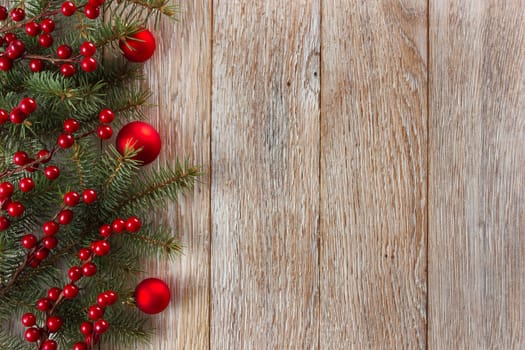 Christmas border on wooden background