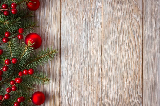 Christmas border on wooden background