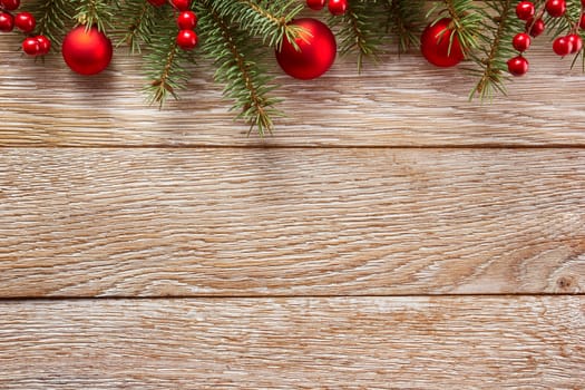 Christmas border on wooden background