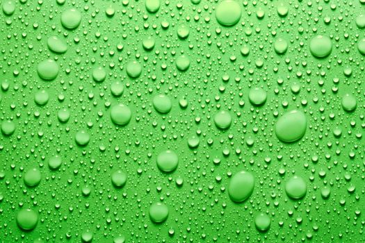 Water drops background in green