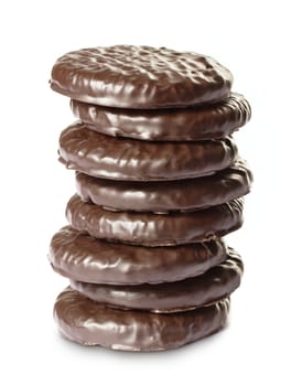 Stack of chocolate cookies isolated on white
