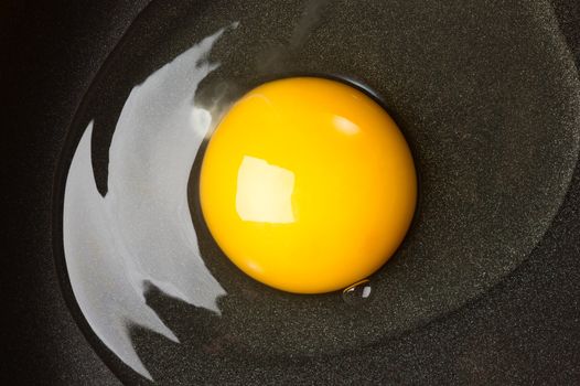 Raw egg on the fried pan