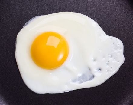 Fried egg on frying pan