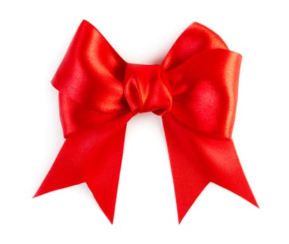 Red satin bow isolated on white background