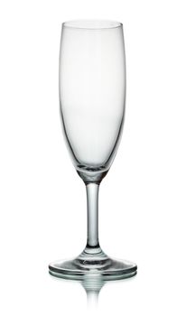 Empty champagne glass isolated on white background