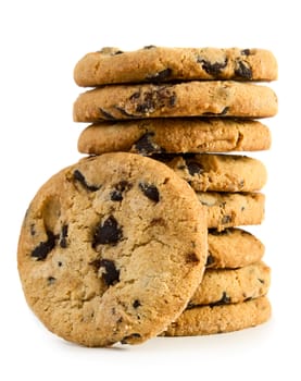 Chocolate chip cookies isolated on white background