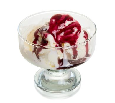 Ice cream with jam isolated on white background