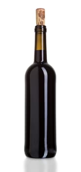 Red wine bottle isolated on white background