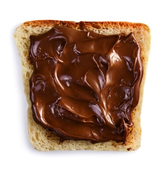 Toast with chocolate spread isolated on white background