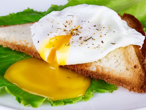 Breakfast with egg poached and toast