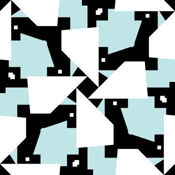 Seamless background pattern of white and blue polygons over black