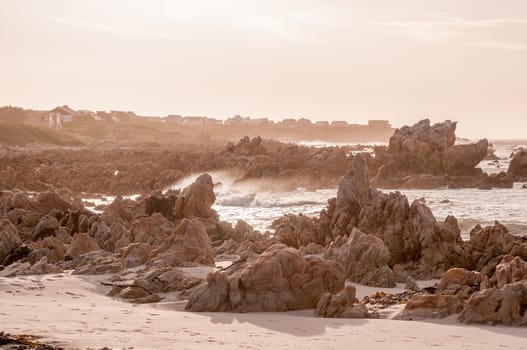 PRINGLE BAY, SOUTH AFRICA - DECEMBER 7, 2014: A natural sepia scene of the Indian Ocean at Pringle Bay