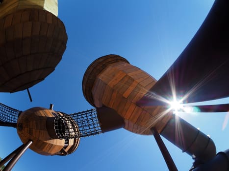 Acorn-shaped structures in the iconic Pod Playground at the National Arboretum. Canberra, Australia