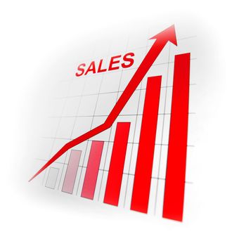 Business sales growth graph with red arrow on white