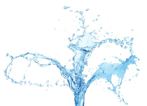 Blue water splashing isolated on white