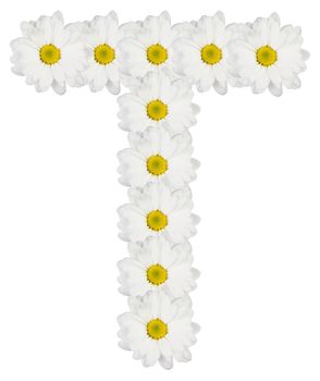 Letter T made from white flowers