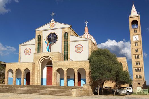ADIGRAT, ETHIOPIA - DECEMBER 1, 2014: Panorama of the Cathedral of Adigrat on December 1, 2014 in Ethiopia, Africa.