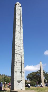 AXUM, ETHIOPIA - NOVEMBER 30, 2014: People visiting the ancient steles of Axum during the Hidar Zion Ceremony on November 30, 2014 in Ethiopia, Africa